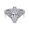 Annadale - Unique 14K White Gold Vintage Inspired Marquise Shape Diamond Halo Engagement Ring - 0.4 ct