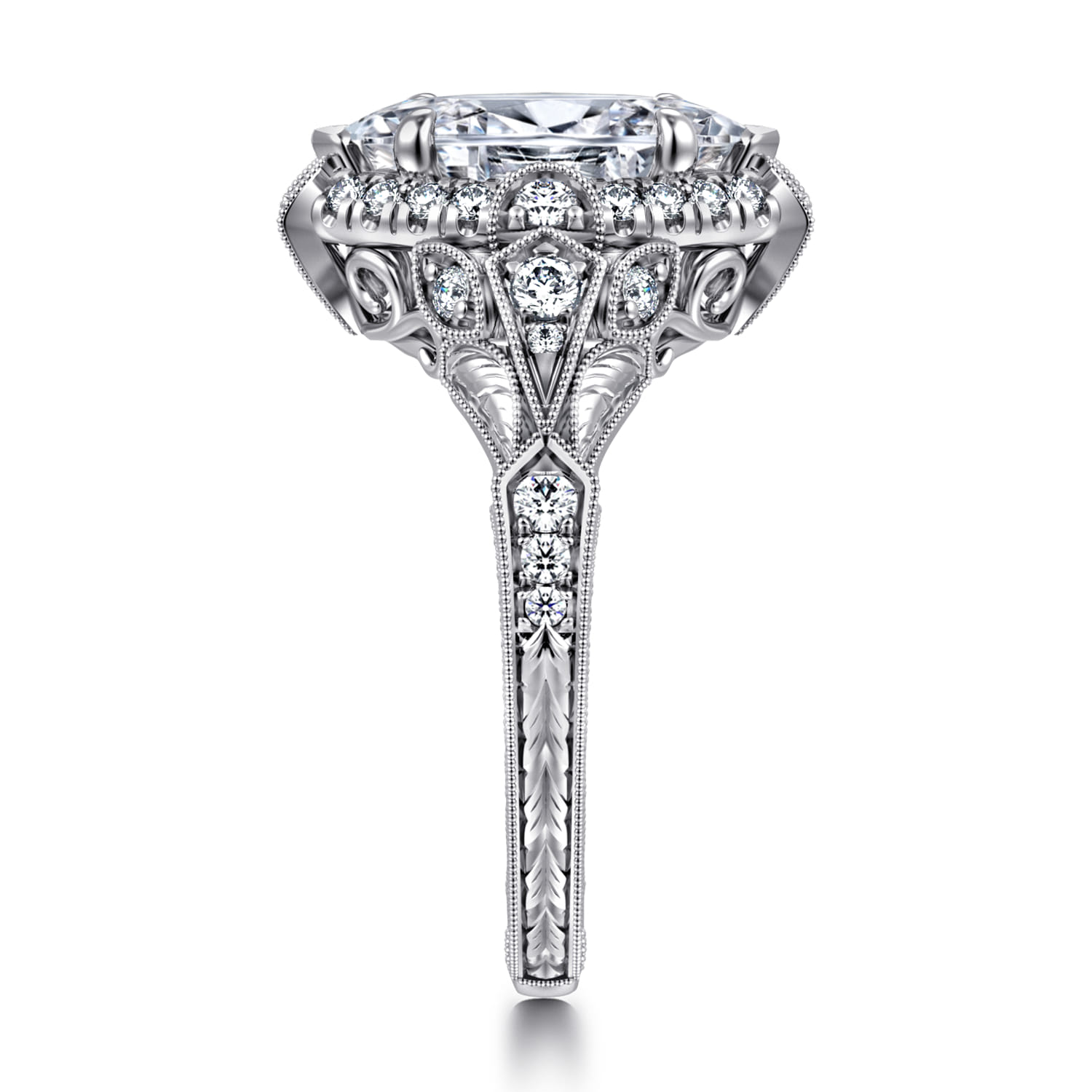 Annadale - Unique 14K White Gold Vintage Inspired Marquise Shape Diamond Halo Engagement Ring - 0.4 ct - Shot 4