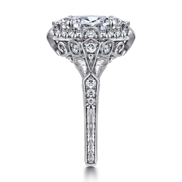 Annadale - Unique 14K White Gold Vintage Inspired Marquise Shape Diamond Halo Engagement Ring - 0.4 ct - Shot 4