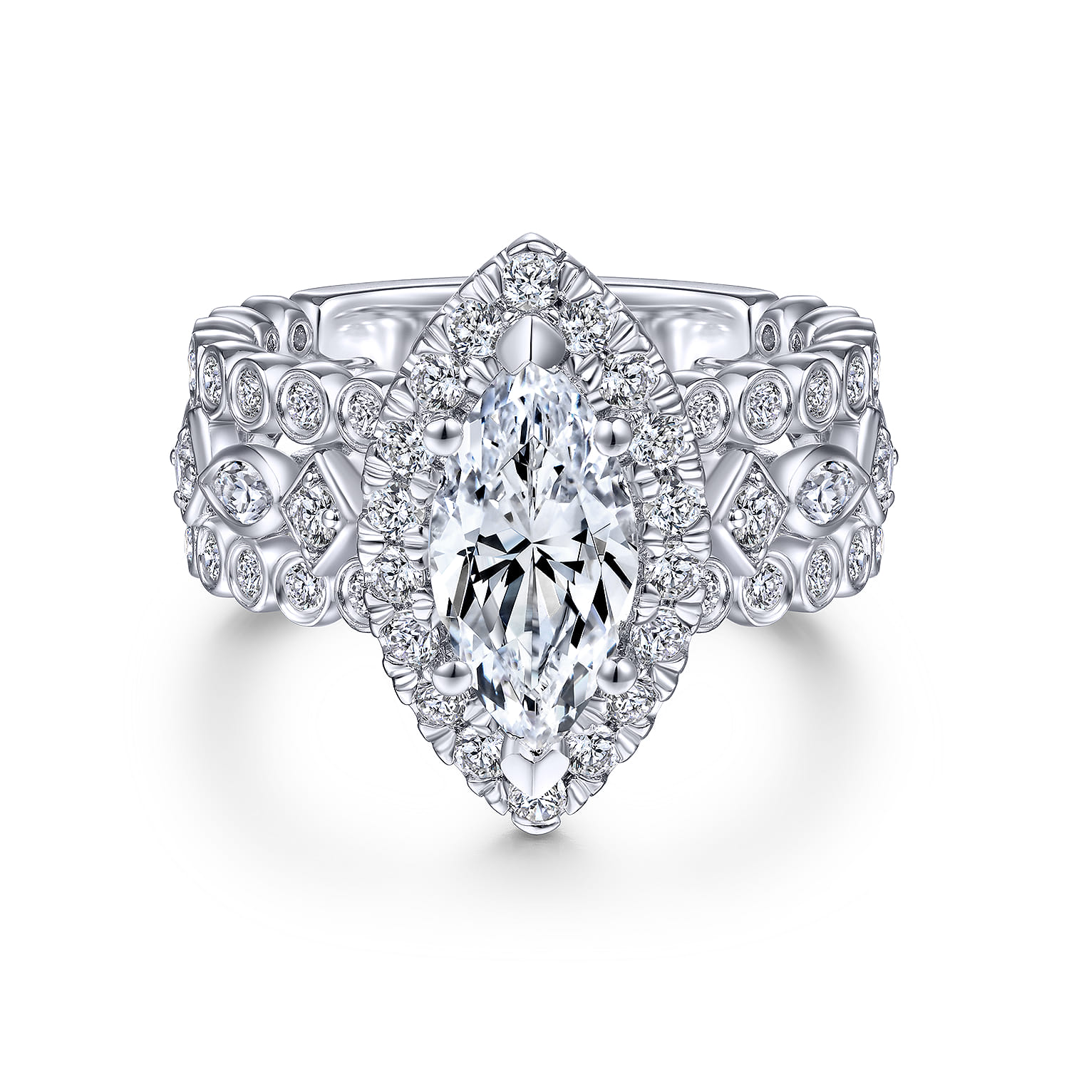 Moore - 14K White Gold Marquise Halo Diamond Engagement Ring - 1.29 ct - Shot 1