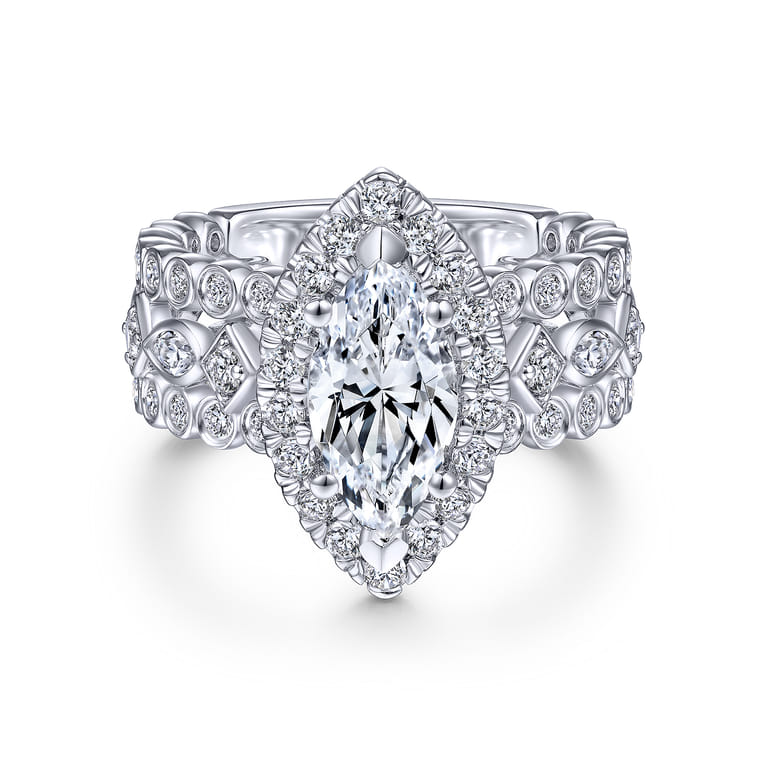 Moore - 14K White Gold Marquise Halo Diamond Engagement Ring - 1.29 ct - Shot 1