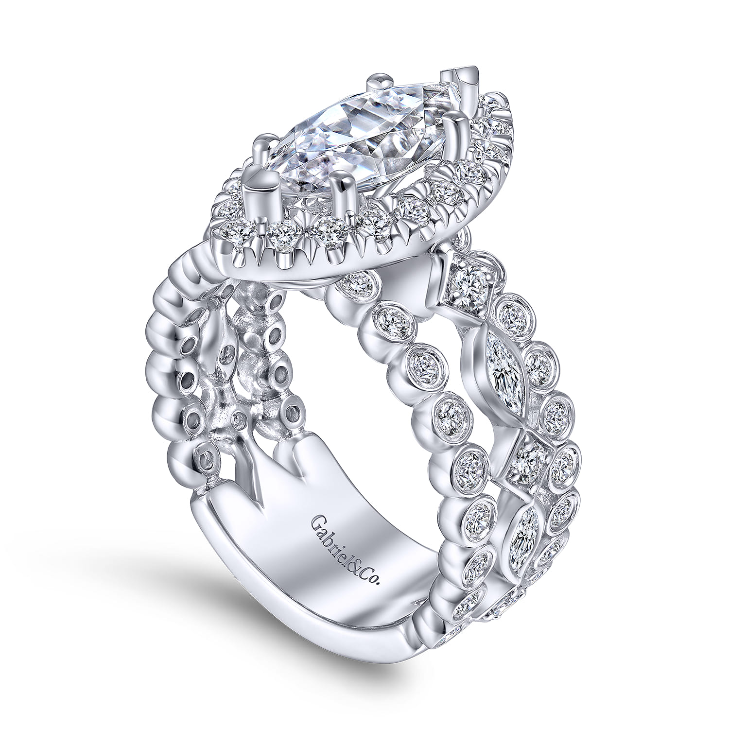 Moore - 14K White Gold Marquise Halo Diamond Engagement Ring - 1.29 ct - Shot 3