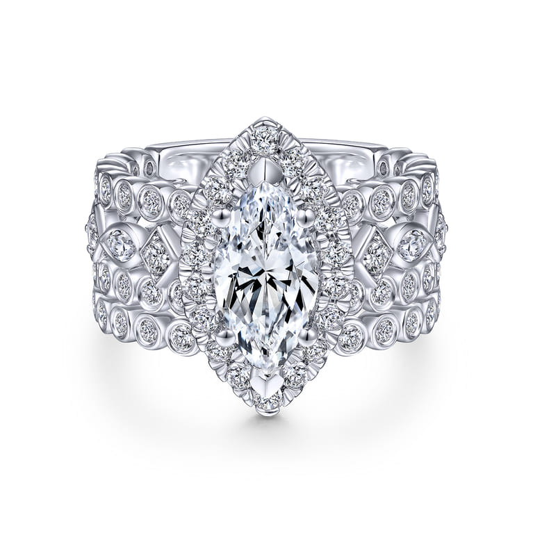Moore - 14K White Gold Marquise Halo Diamond Engagement Ring - 1.29 ct - Shot 4