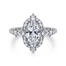 Veronique - Unique 14K White Gold Vintage Inspired Marquise Shape Halo Diamond Engagement Ring - 0.4 ct