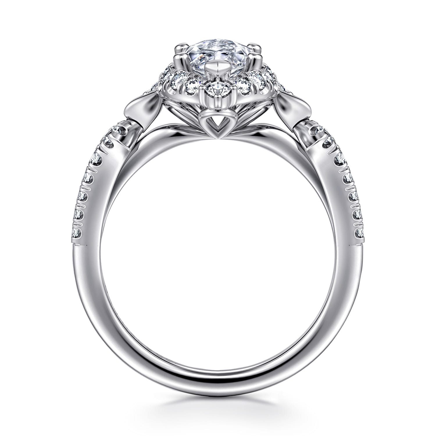 Veronique - Unique 14K White Gold Vintage Inspired Marquise Shape Halo Diamond Engagement Ring - 0.4 ct - Shot 2