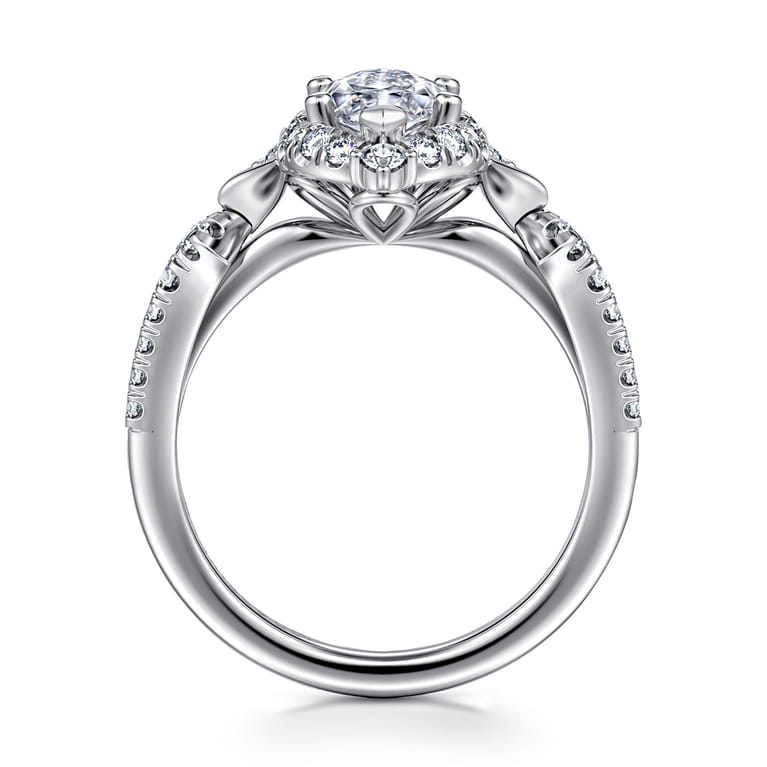 Veronique - Unique 14K White Gold Vintage Inspired Marquise Shape Halo Diamond Engagement Ring - 0.4 ct - Shot 2
