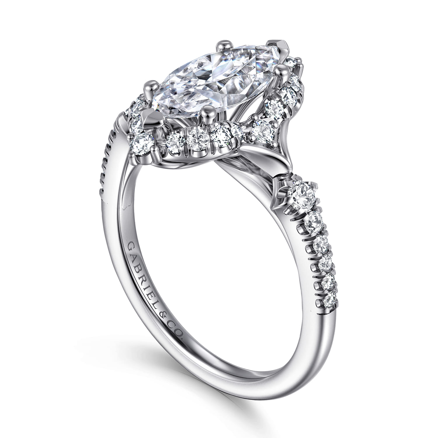 Veronique - Unique 14K White Gold Vintage Inspired Marquise Shape Halo Diamond Engagement Ring - 0.4 ct - Shot 3
