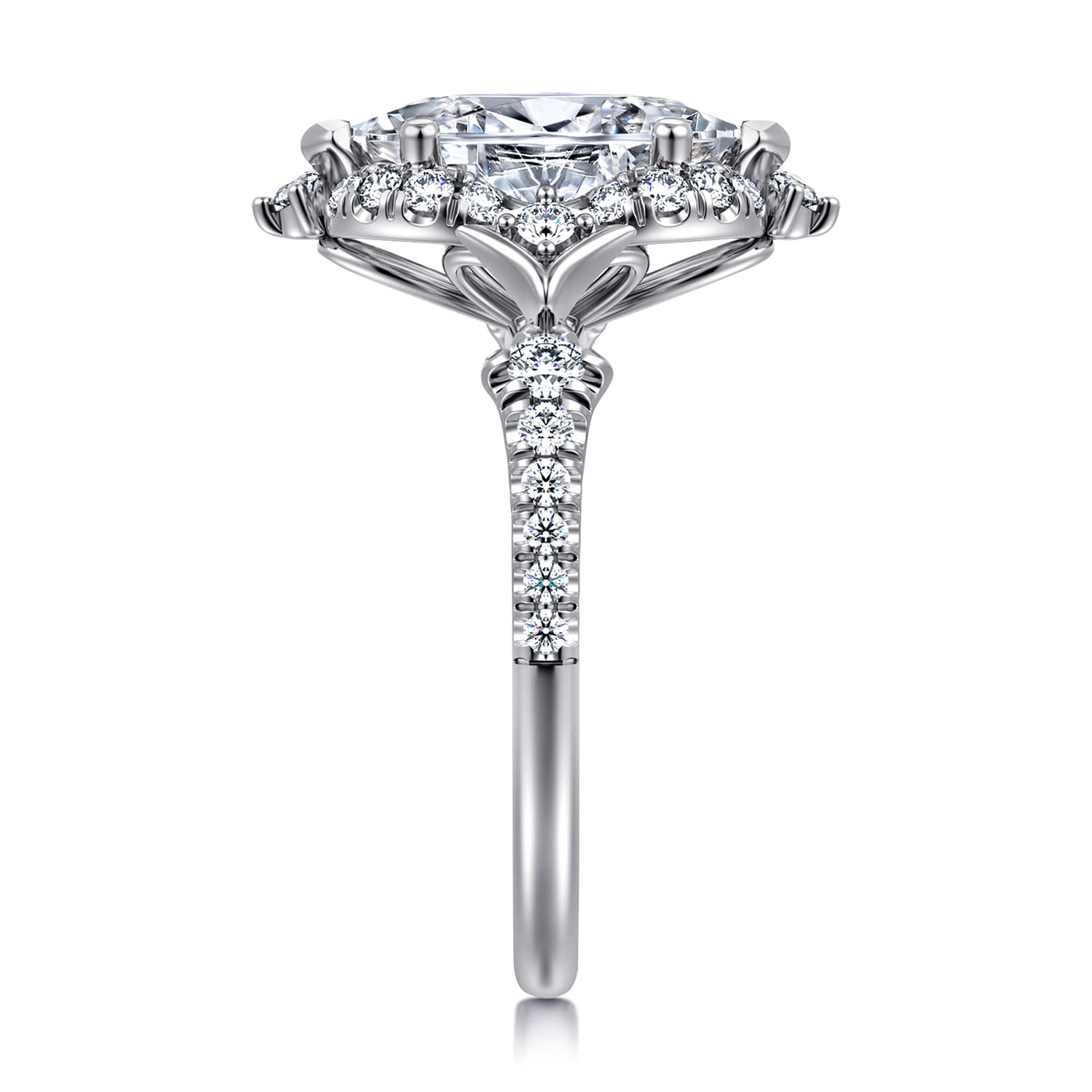 Veronique - Unique 14K White Gold Vintage Inspired Marquise Shape Halo Diamond Engagement Ring - 0.4 ct - Shot 4