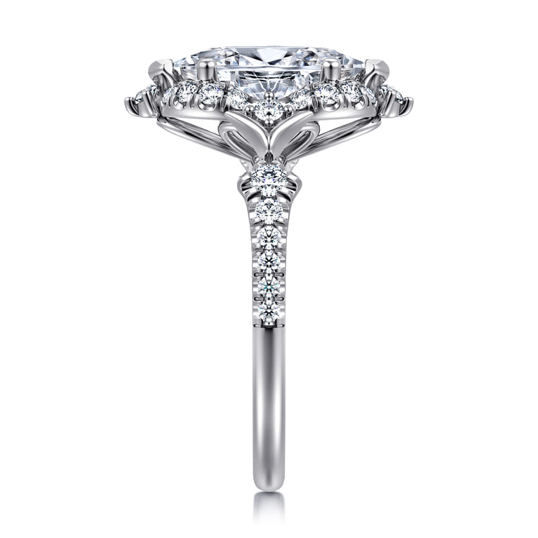 Veronique - Unique 14K White Gold Vintage Inspired Marquise Shape Halo Diamond Engagement Ring - 0.4 ct - Shot 4