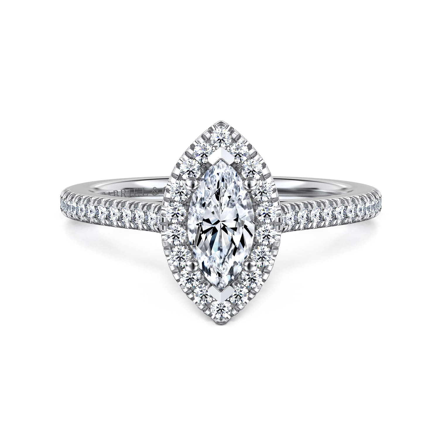 Blossom - 14K White Gold Marquise Shape Halo Diamond Engagement Ring - 0.3 ct - Shot 1