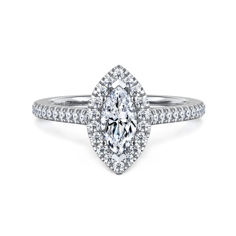 Blossom - 14K White Gold Marquise Shape Halo Diamond Engagement Ring - 0.3 ct - Shot 1