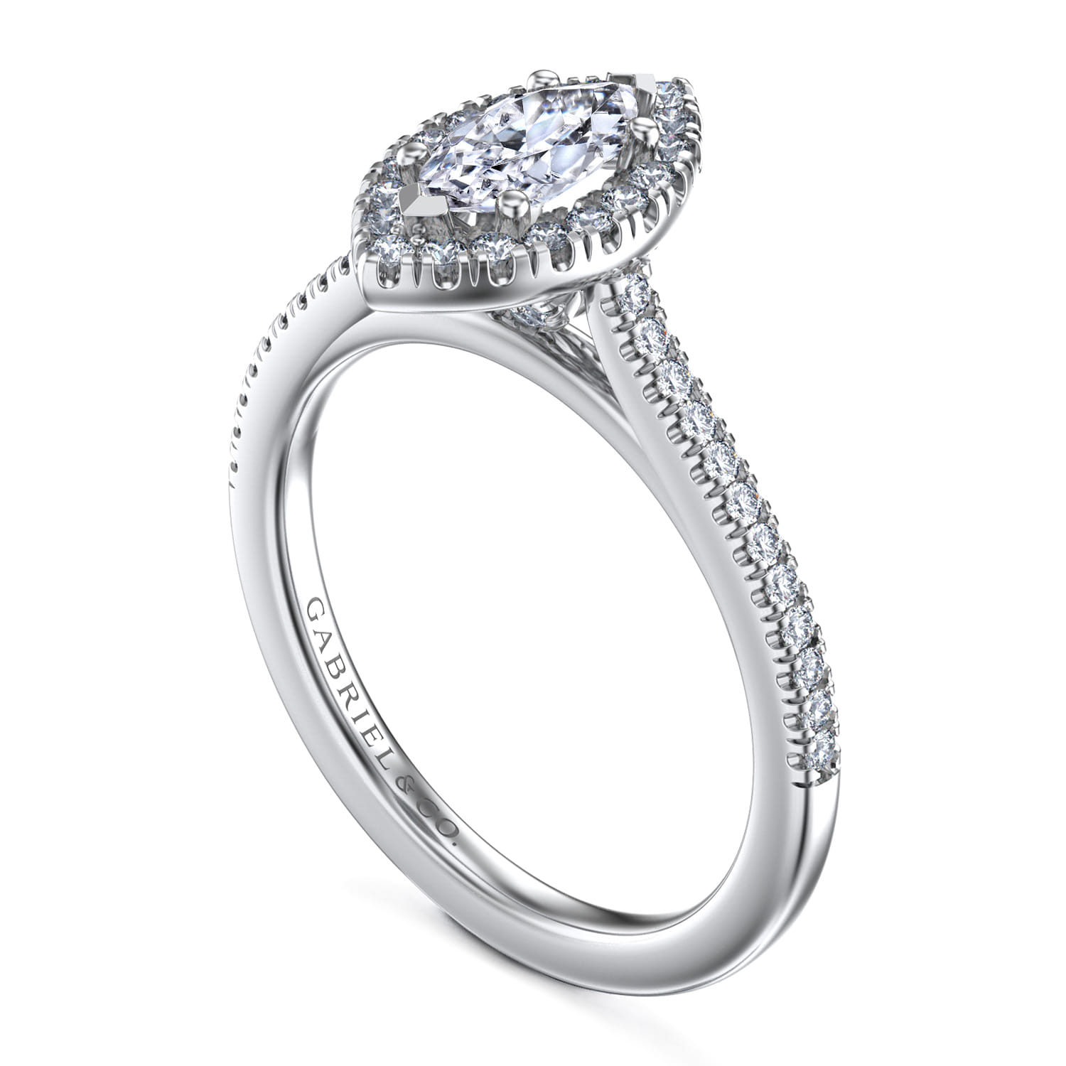 Blossom - 14K White Gold Marquise Shape Halo Diamond Engagement Ring - 0.3 ct - Shot 3