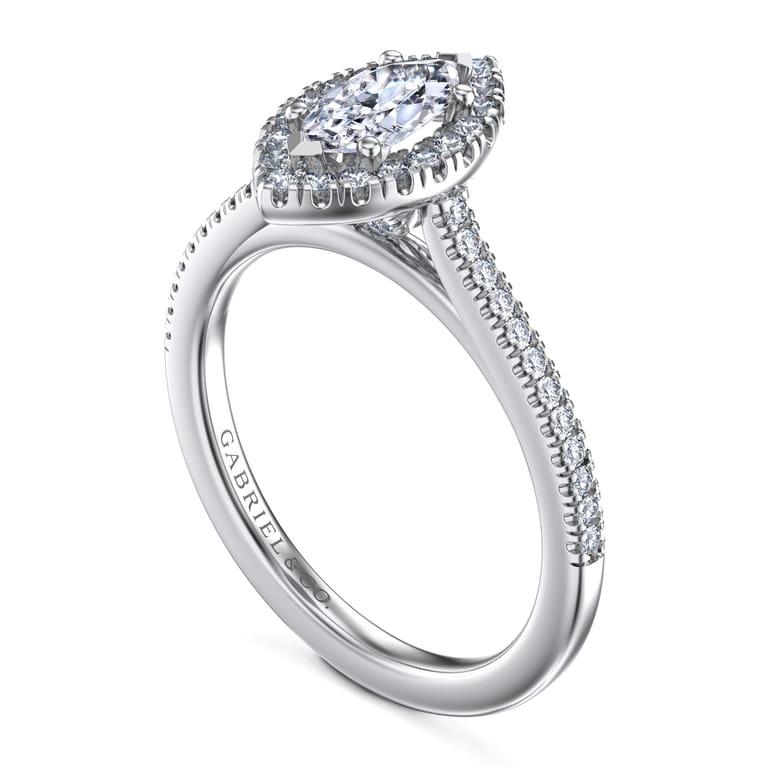 Blossom - 14K White Gold Marquise Shape Halo Diamond Engagement Ring - 0.3 ct - Shot 3