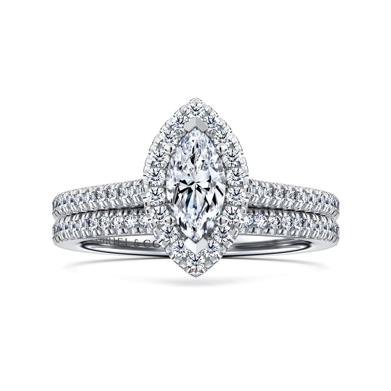 Blossom - 14K White Gold Marquise Shape Halo Diamond Engagement Ring - 0.3 ct - Shot 4