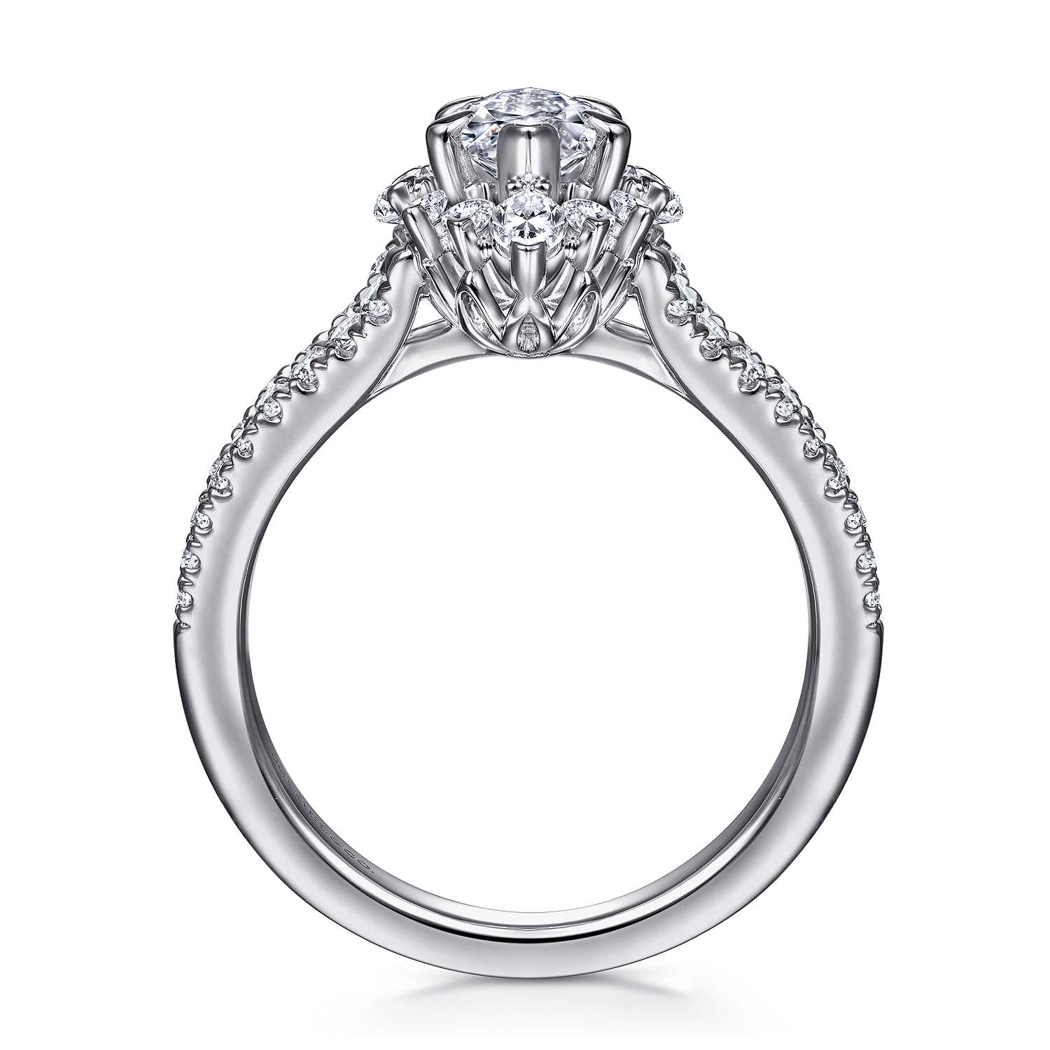 Ulla - 14K White Gold Marquise Shape Halo Diamond Engagement Ring - 0.89 ct - Shot 2