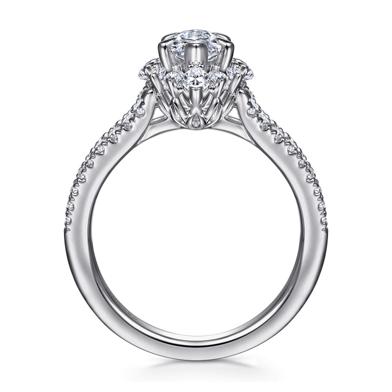 Ulla - 14K White Gold Marquise Shape Halo Diamond Engagement Ring - 0.9 ct - Shot 2