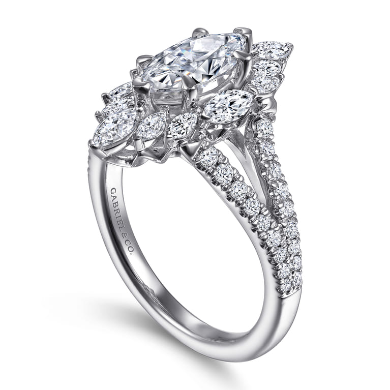 Ulla - 14K White Gold Marquise Shape Halo Diamond Engagement Ring - 0.9 ct - Shot 3