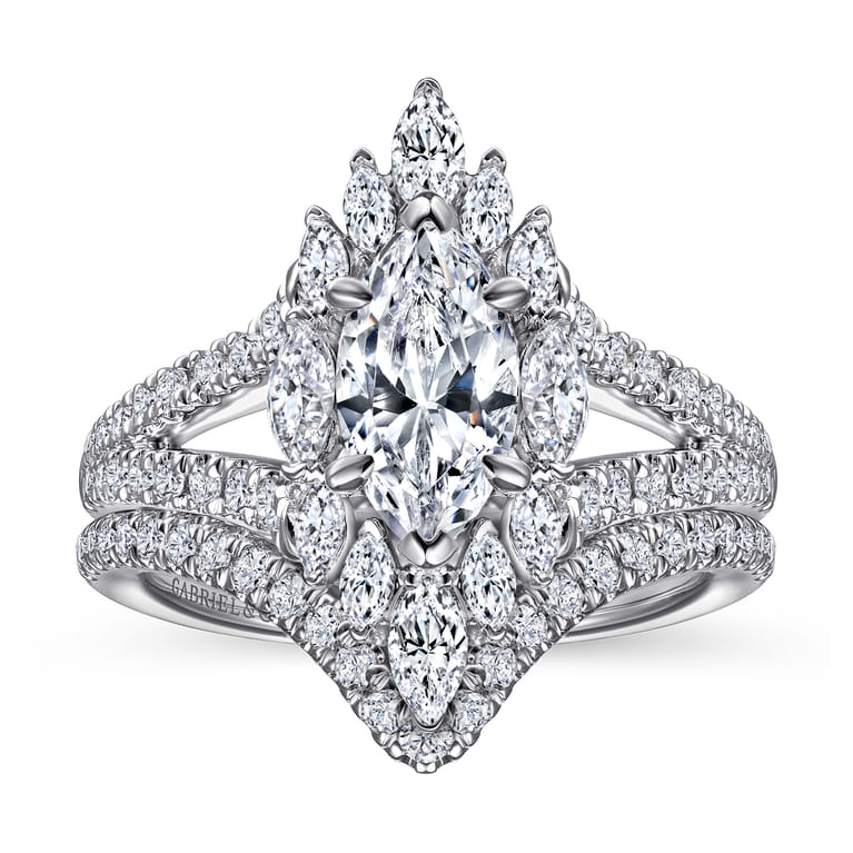 Ulla - 14K White Gold Marquise Shape Halo Diamond Engagement Ring - 0.9 ct - Shot 4