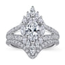 Ulla - 14K White Gold Marquise Shape Halo Diamond Engagement Ring - 0.9 ct