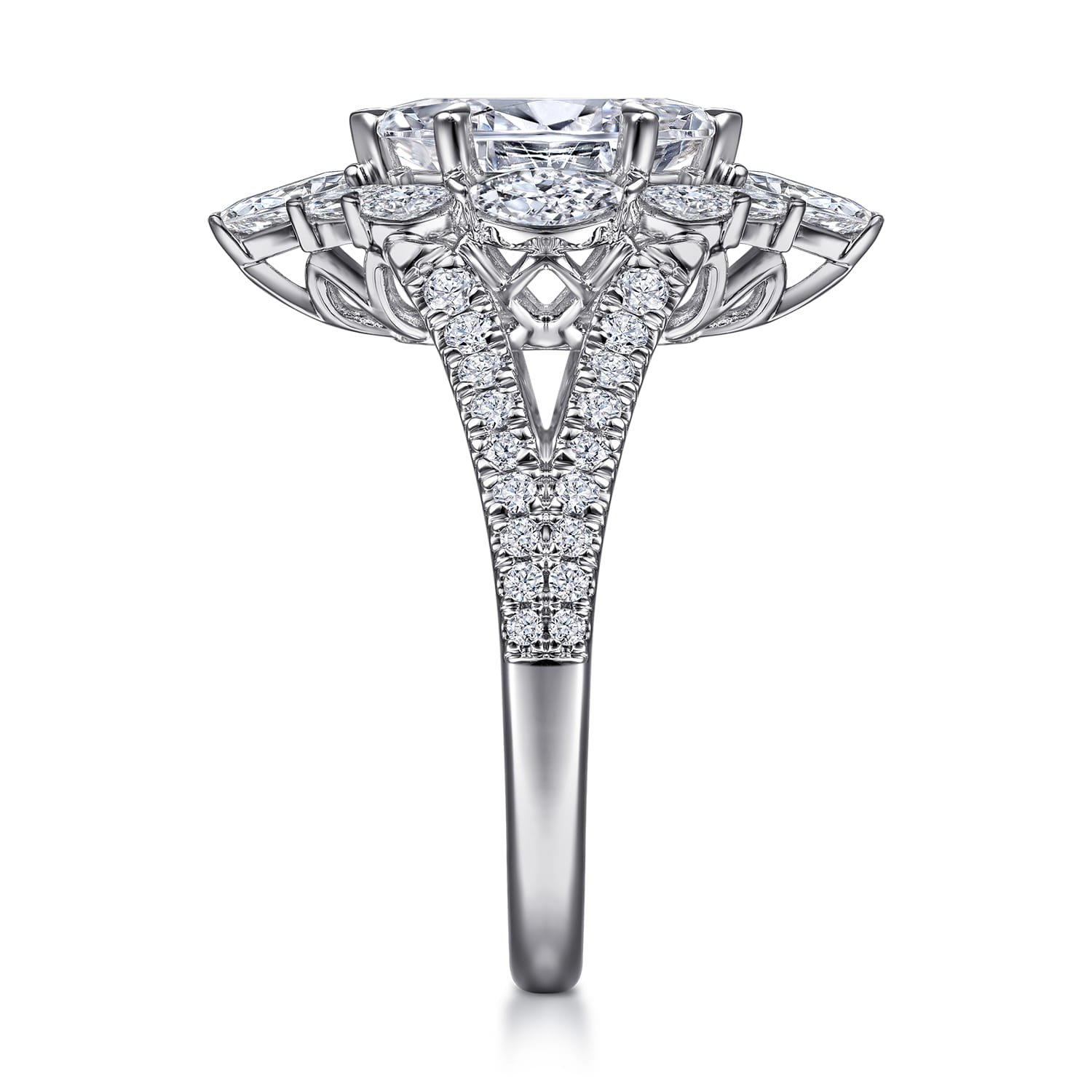 Ulla - 14K White Gold Marquise Shape Halo Diamond Engagement Ring - 0.9 ct - Shot 5