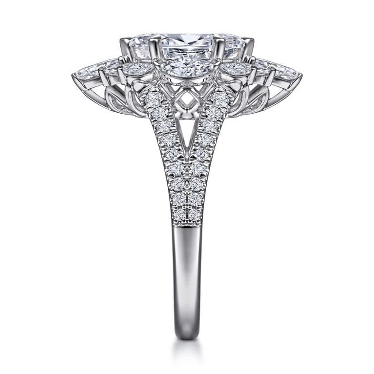 Ulla - 14K White Gold Marquise Shape Halo Diamond Engagement Ring - 0.9 ct - Shot 5