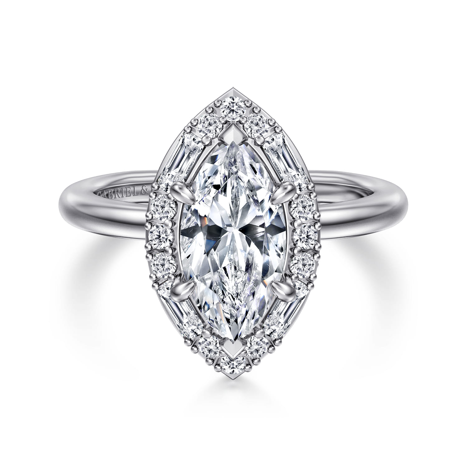 Cammie - 14K White Gold Halo Marquise Shape Diamond Engagement Ring - 0.4 ct - Shot 1