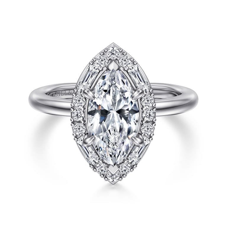 Cammie - 14K White Gold Halo Marquise Shape Diamond Engagement Ring - 0.4 ct - Shot 1