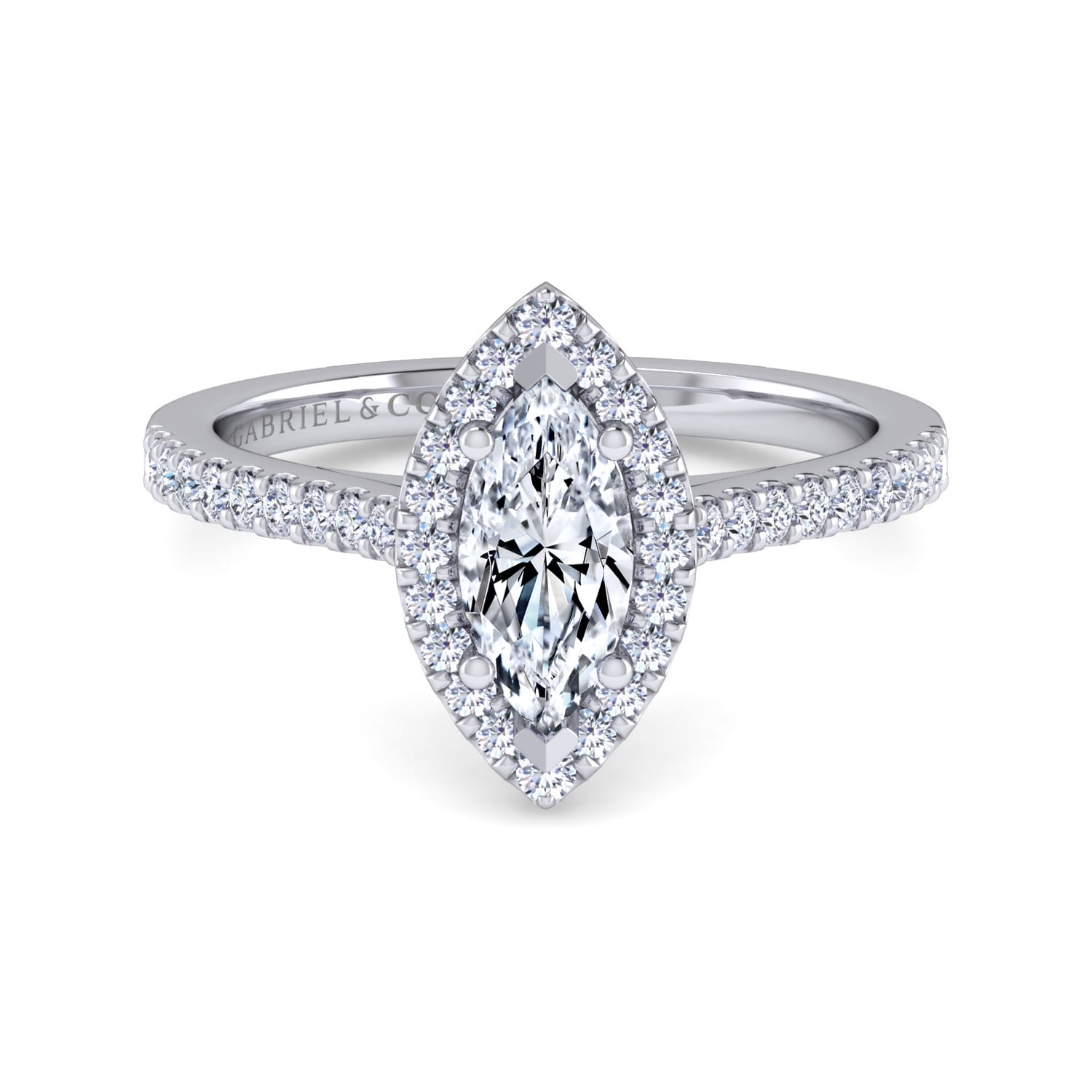 Carly - 14K White Gold Marquise Shape Halo Diamond Engagement Ring - 0.27 ct - Shot 1