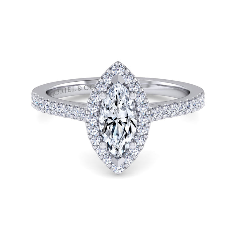 Carly - 14K White Gold Marquise Shape Halo Diamond Engagement Ring - 0.27 ct - Shot 1