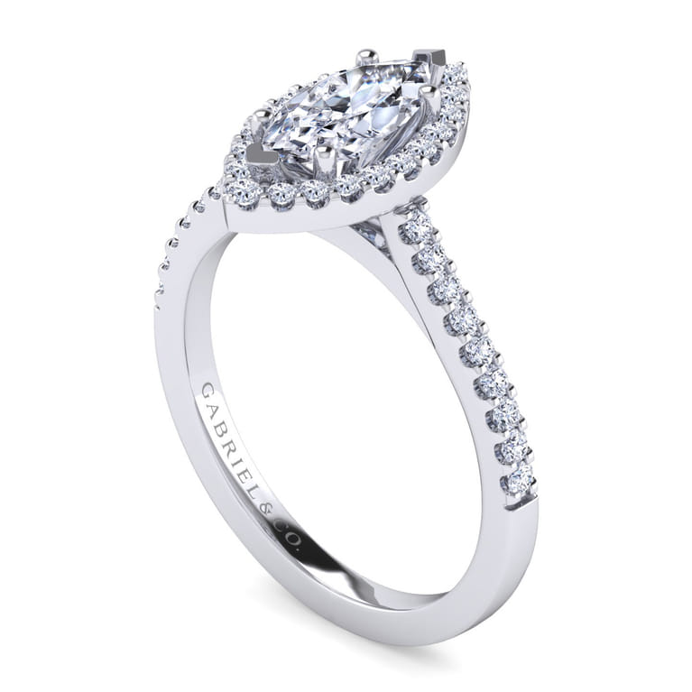 Carly - 14K White Gold Marquise Shape Halo Diamond Engagement Ring - 0.27 ct - Shot 3