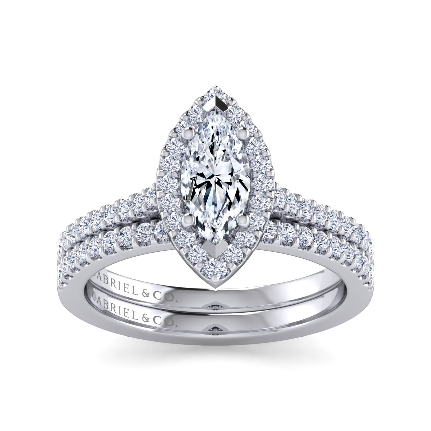 Carly - 14K White Gold Marquise Shape Halo Diamond Engagement Ring - 0.27 ct - Shot 4