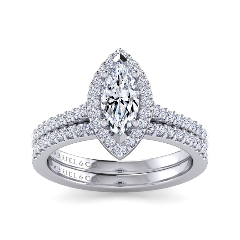 Carly - 14K White Gold Marquise Shape Halo Diamond Engagement Ring - 0.27 ct - Shot 4