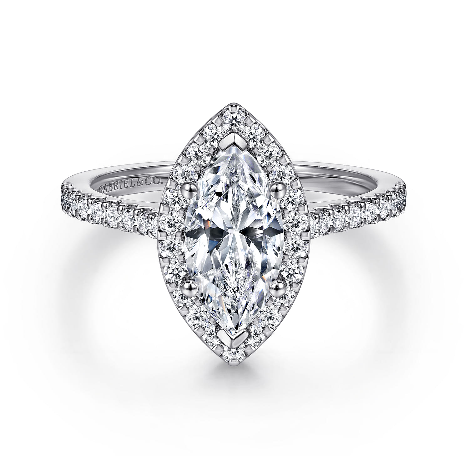 Carly - 14K White Gold Marquise Shape Halo Diamond Engagement Ring - 0.36 ct - Shot 1
