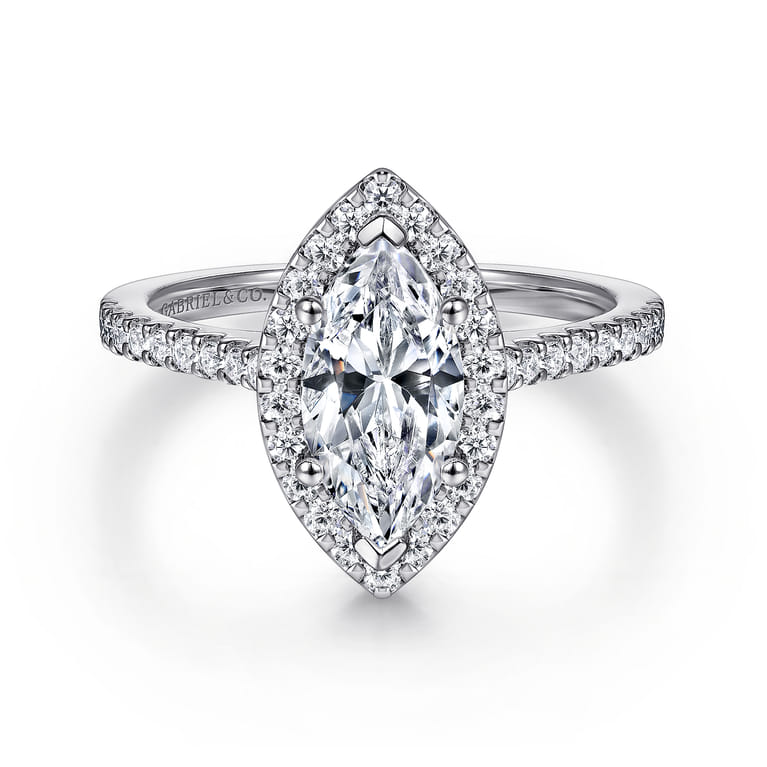 Carly - 14K White Gold Marquise Shape Halo Diamond Engagement Ring - 0.36 ct - Shot 1