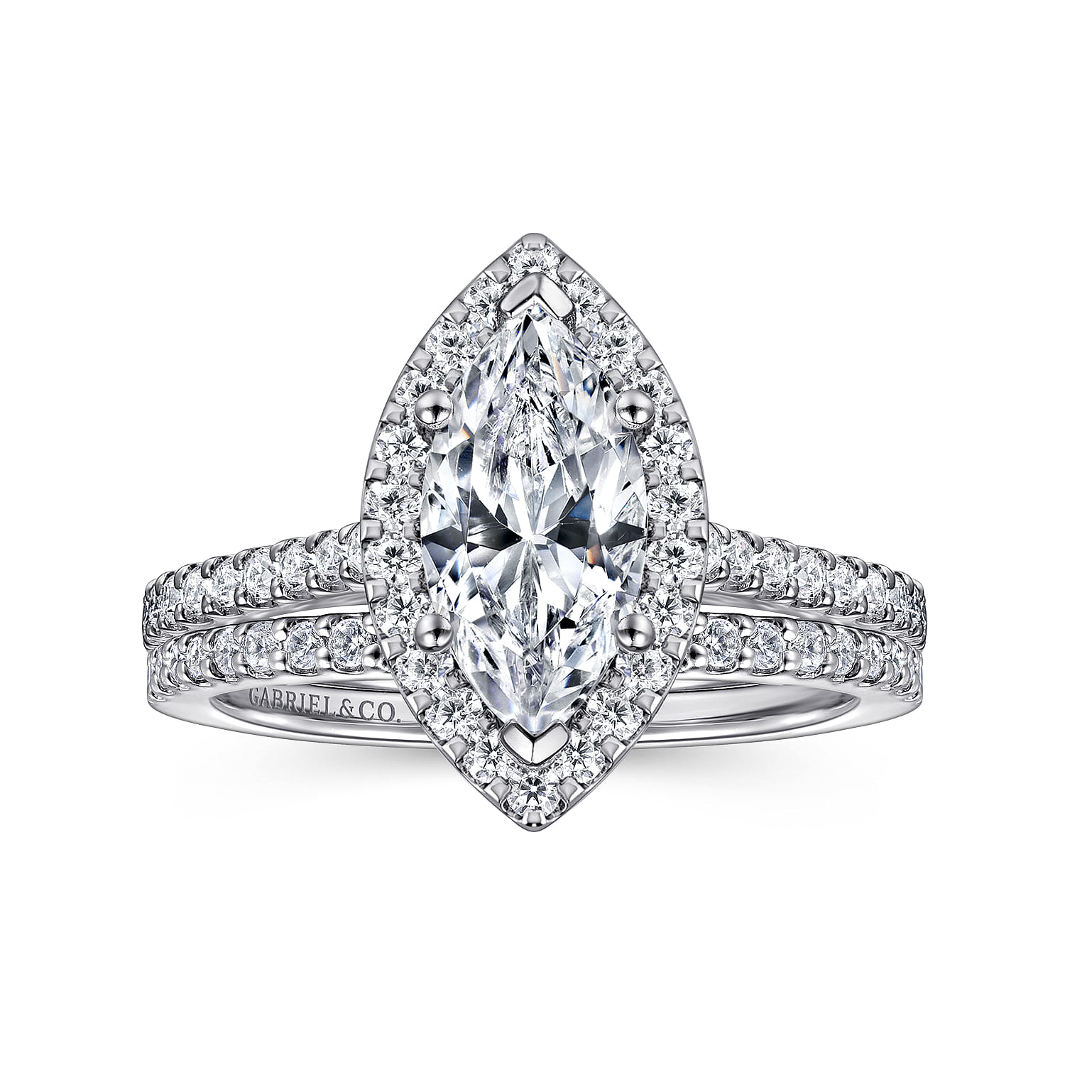 Carly - 14K White Gold Marquise Shape Halo Diamond Engagement Ring - 0.36 ct - Shot 4