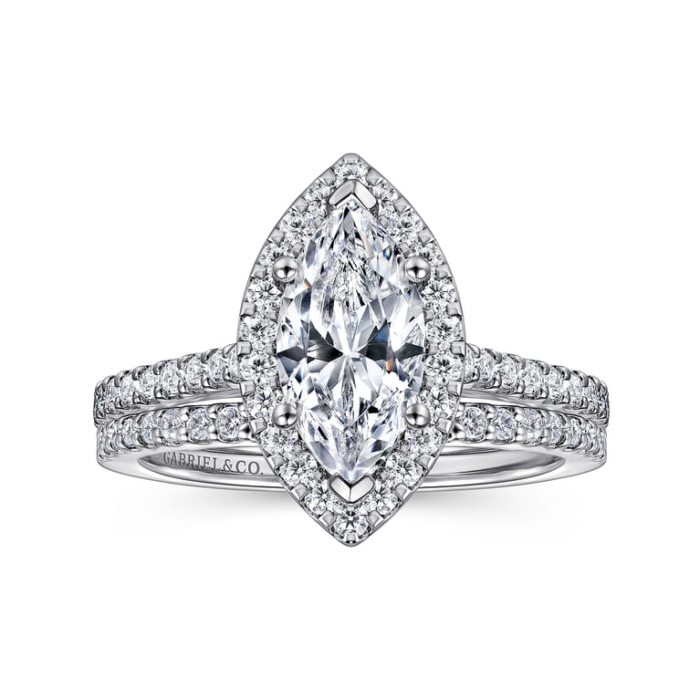 Carly - 14K White Gold Marquise Shape Halo Diamond Engagement Ring - 0.36 ct - Shot 4
