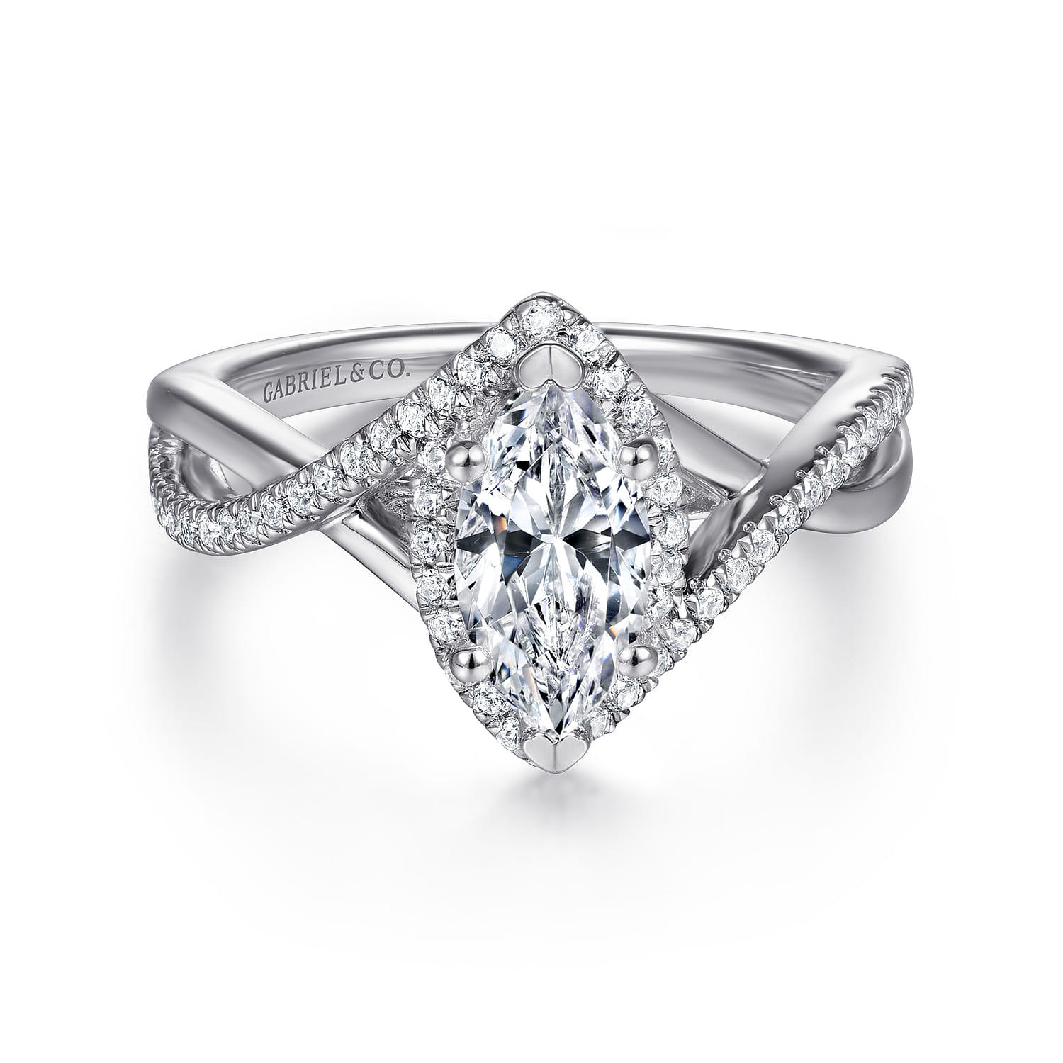 Courtney - 14K White Gold Marquise Halo Diamond Engagement Ring - 0.25 ct - Shot 1