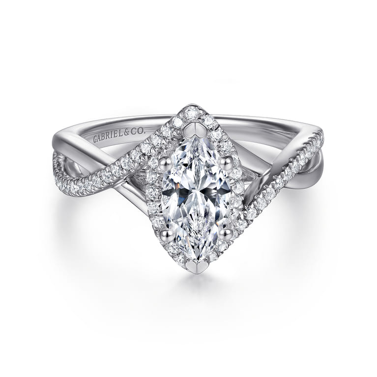 Courtney - 14K White Gold Marquise Halo Diamond Engagement Ring - 0.25 ct - Shot 1