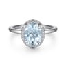 Maeva - 14K White Gold Oval Halo Aquamarine and Diamond Engagement Ring - 0.19 ct