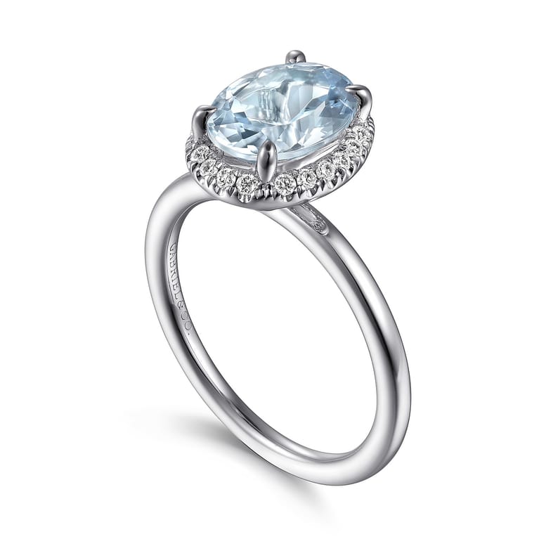 Maeva - 14K White Gold Oval Halo Aquamarine and Diamond Engagement Ring - 0.19 ct - Shot 3