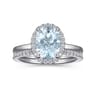 Maeva - 14K White Gold Oval Halo Aquamarine and Diamond Engagement Ring - 0.19 ct