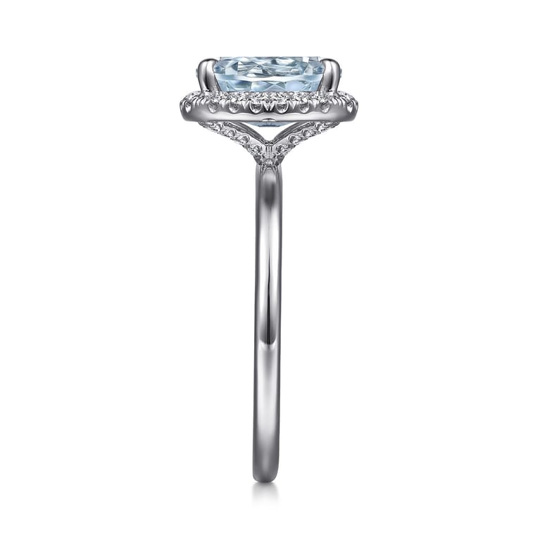 Maeva - 14K White Gold Oval Halo Aquamarine and Diamond Engagement Ring - 0.19 ct - Shot 5