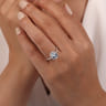 Maeva - 14K White Gold Oval Halo Aquamarine and Diamond Engagement Ring - 0.19 ct