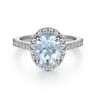 Loreina - 14K White Gold Oval Halo Aquamarine and Diamond Engagement Ring - 0.38 ct