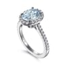 Loreina - 14K White Gold Oval Halo Aquamarine and Diamond Engagement Ring - 0.38 ct