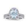 Loreina - 14K White Gold Oval Halo Aquamarine and Diamond Engagement Ring - 0.38 ct