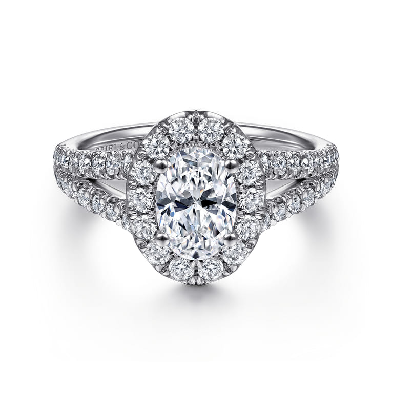 James - 14K White Gold Oval Halo Diamond Engagement Ring - 0.77 ct - Shot 1