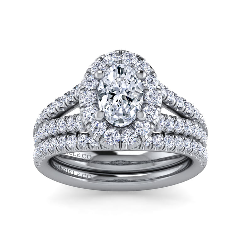 James - 14K White Gold Oval Halo Diamond Engagement Ring - 0.77 ct - Shot 4