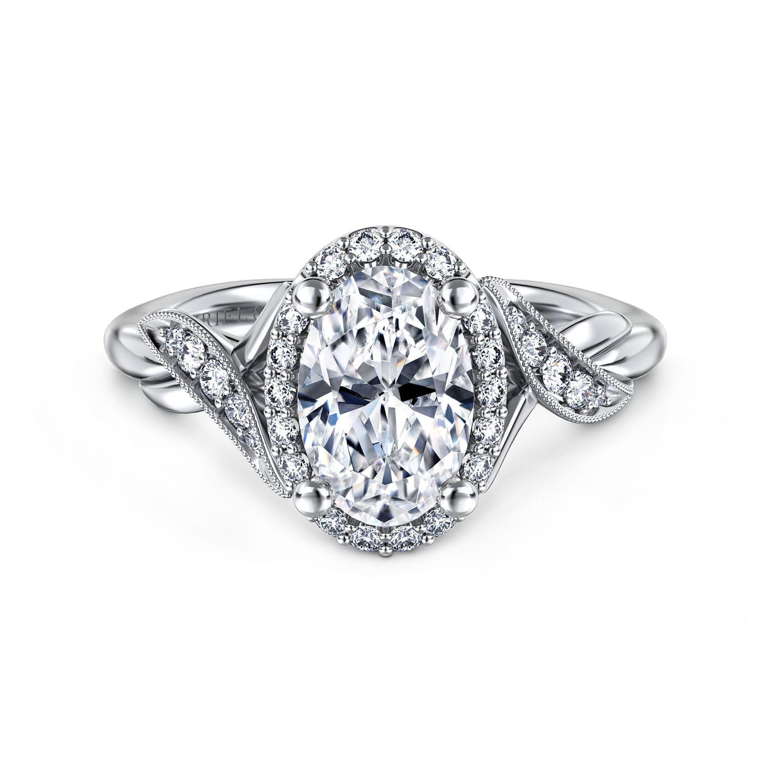 Shae - Vintage Inspired 14K White Gold Oval Halo Diamond Engagement Ring - 0.16 ct - Shot 1