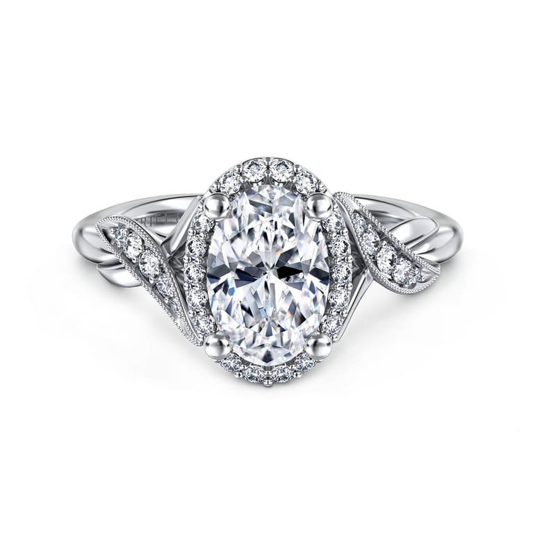 Shae - Vintage Inspired 14K White Gold Oval Halo Diamond Engagement Ring - 0.16 ct - Shot 1